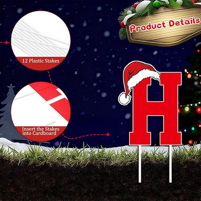 Christmas Yard Signs Decor 6 Pcs Christmas Holiday HOHOHO Garden Signs with Stakes Xmas Holiday Letter for Outdoor Garden Lawn Pathway Decorations