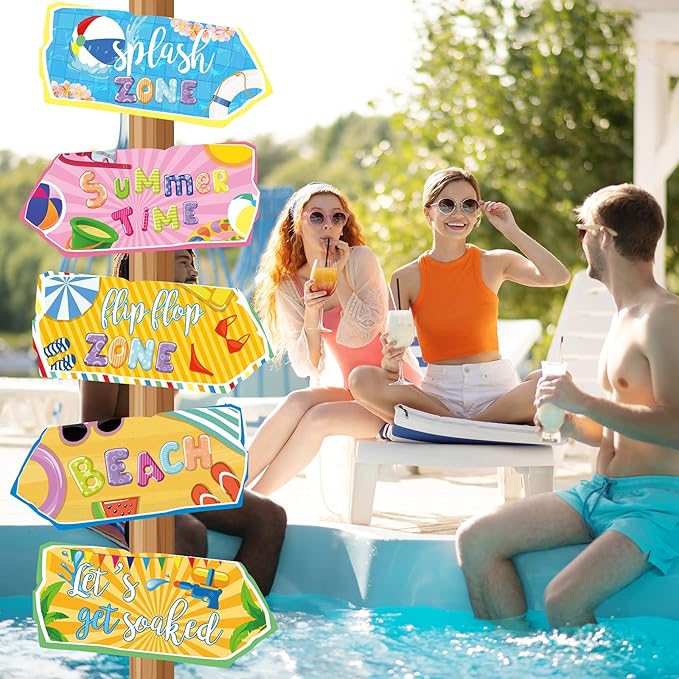 Jetec 20 Pieces Pool Party Sign Splash Party Decorations Hawaiian Luau Yard Signs Tropical Summer Birthday Supplies Photo Props Backdrop Decoration Splish Splash Birthday Cutouts Beach Decor