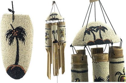 Bellaa 24629 Bamboo Wind Chimes Sea Sand Art Painting Palm Coconut Tree Gecko Sea Turtle Handmade Windchimes Outdoor Garden Patio Gifts 32 Inch
