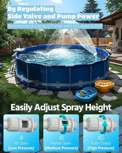 Upgraded Above Ground Pool Fountain - 16''-27'' Adjustable Height, Fan-Shaped Wide Spray Pool Sprinkler Fountain, 360° Pool Fountain for Above and Inground Pools