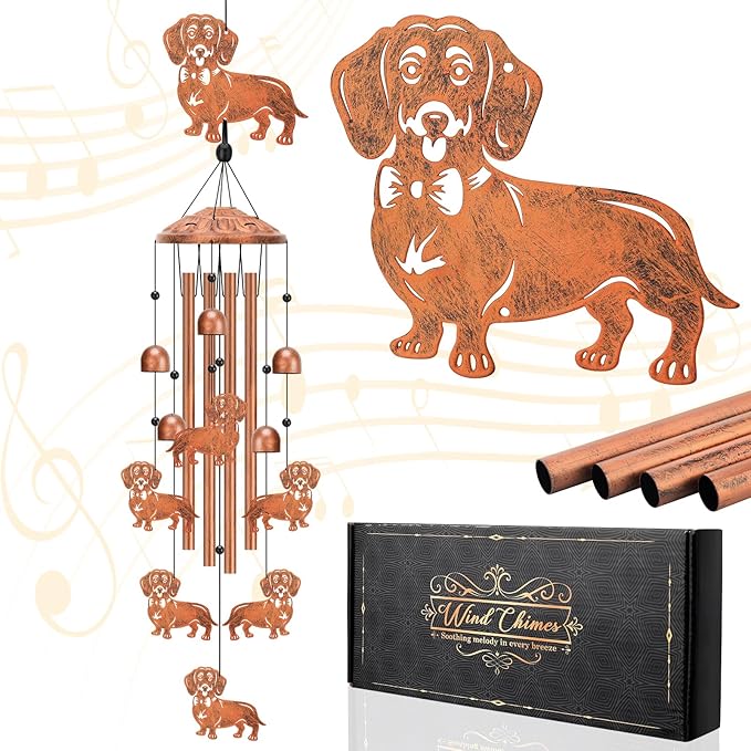 Dachshund Wind Chimes for Outside Metal Windchimes Dachshund Gifts for Women Men Garden Decor for Patio Yard Memorial for Dog Lovers
