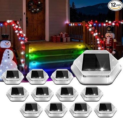 Solar Deck Dock Step Lights- 12 Packs Waterproof 1200mAh Auto ON/Off LED Solor Powered Stair Lights for Outdoor Garden, Patio, Pathway, Walkway, Driveway (Red & Green & Blue)