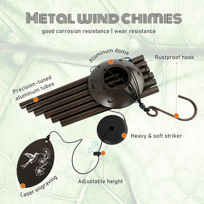 Personalized Tree of Life Wind Chime - Memorial Gifts - Deep Melody - Outdoor Metal Wind Chimes - Brown