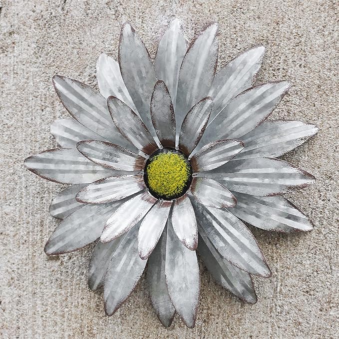 Galvanized Farmhouse Metal Flowers Wall Decor Inspirational,Wall Decor Hanging for Indoor Outdoor Home Bedroom Living Room Office Porch Patio Garden Fence 13Inch,Handmade Gift, Set of 2