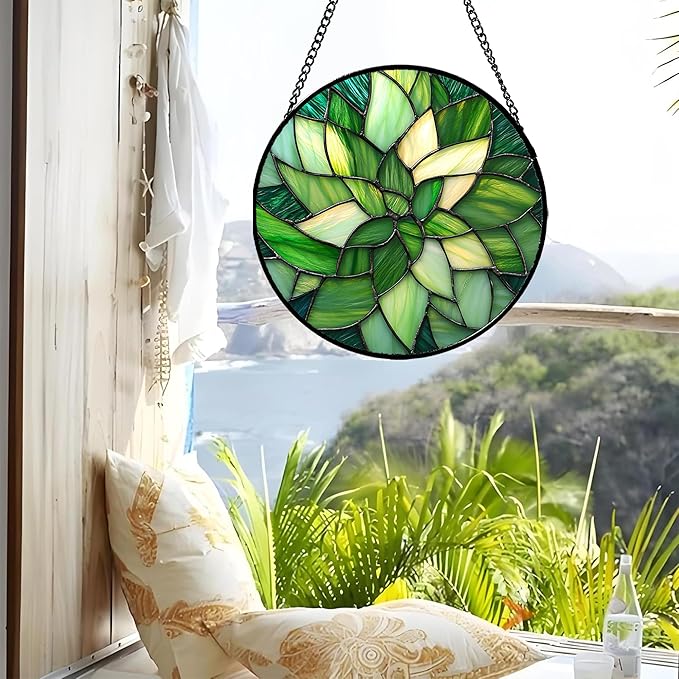 Stained Glass Window Hanging - Ireland Green Suncatcher for Doors Garden Patio Sun Catchers Decor Mother's St. Patrick's Day Birthday for Women Men Mom Nana Friend 9.8 in