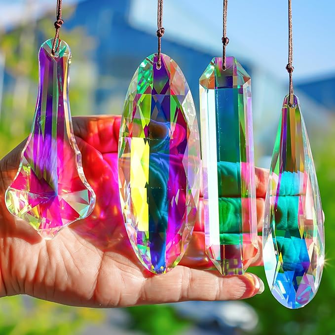 H&D HYALINE & DORA Crystal Suncatcher Hanging Prisms Pendant, Rainbow Chandelier Prisms Window Garden Decor Ornaments, Pack of 4
