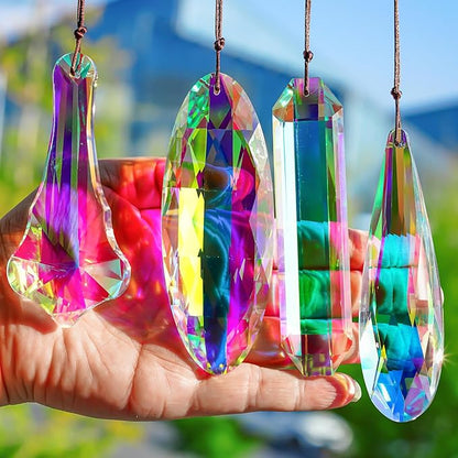 H&D HYALINE & DORA Crystal Suncatcher Hanging Prisms Pendant, Rainbow Chandelier Prisms Window Garden Decor Ornaments, Pack of 4