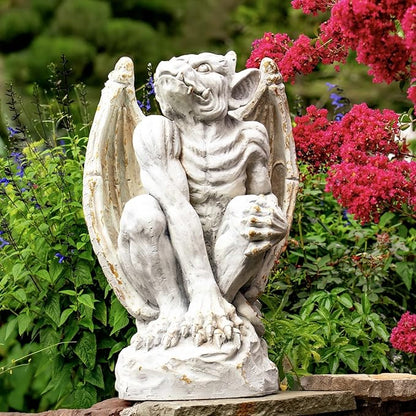 Zaer Ltd. Set of 2 Gothic Gargoyle Garden Statues, 28.4 Inch Tall Outdoor Sculptures (Distressed Gray)