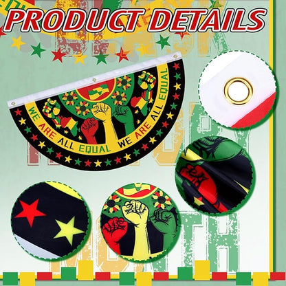 6 Pcs Juneteenth Bunting Flag African Americans Garden Fan Flag Juneteenth Half Fan Banner Decoration for June 19th Memorial Day Holiday Indoor Outdoor Yard, 1.5 x 3 ft