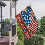 AVOIN colorlife 4th of July Love Heart House Flag 28x40 Inch Double Sided Outside, Welcome Independence Day Patriotic Stars and Stripes Yard Outdoor Decoration