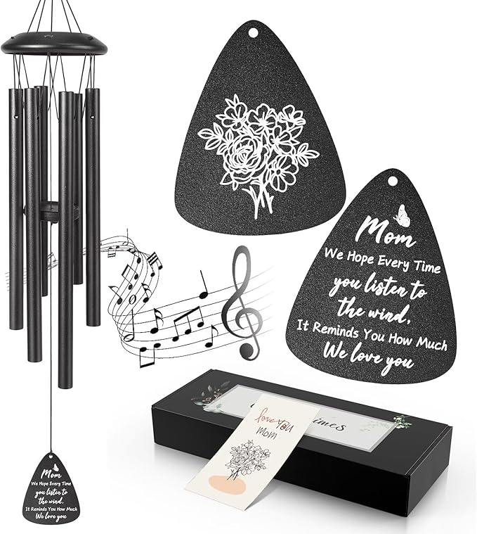 Gifts for Mom, 25''Wind Chimes Black, Mother Birthday Gifts for Mom from Daughter Son, Mother's Day Birthday Gift, Thanksgiving, Christmas，Moms Gift Ideas for Decorations