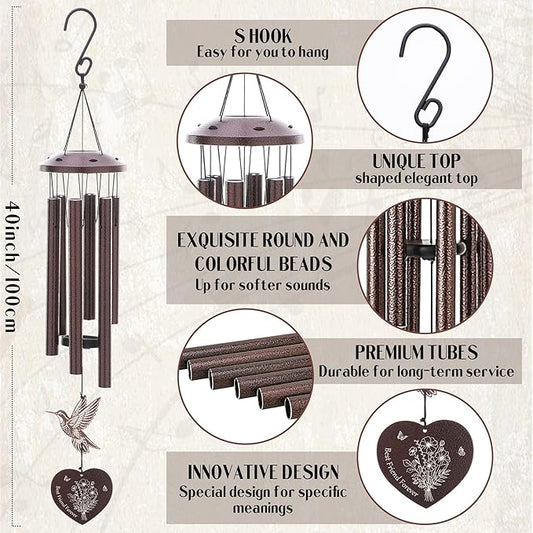 Bestie Gifts for Women - Friendship Wind Chimes Outside Metal Hummingbird Windchimes Indoor Outdoor Garden Yard Porch Hanging Decor Graduation Birthday Sisterhood Gift for Best Friends