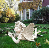 Fairy Garden Decor - Angel Holding a Bird Garden Statues for Outside, Resin Fairies for Fairy Garden, Cute Yard Ornaments Outdoors, Ideal Gifts for Mom and Grandma, 11” Width