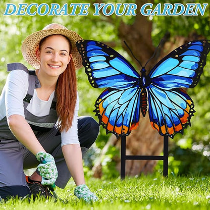 1 Pcs Spring Metal Butterfly Garden Stakes Decor 16.5 Inch Decorative Blue Butterfly Yard Stake Outdoor Insect Decor Metal Garden Art Ornaments for Patio Porch Lawn Backyard