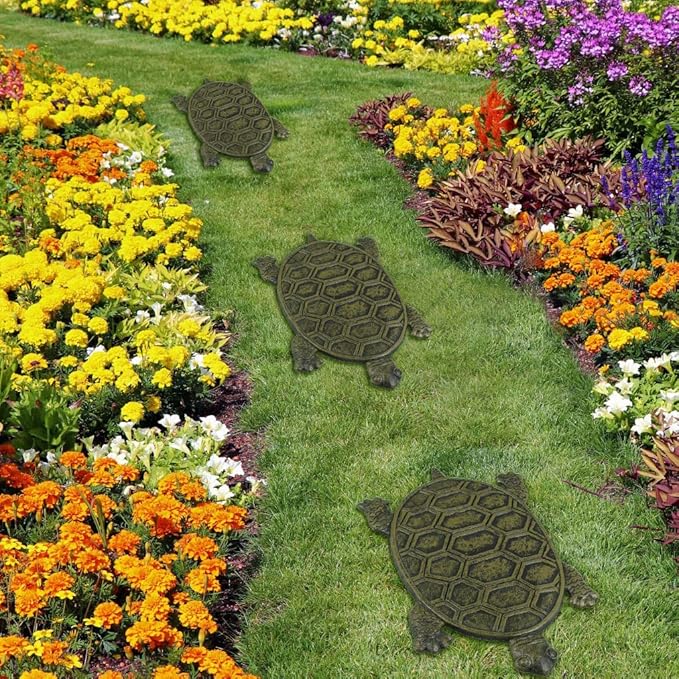 MDLUU Turtle Stepping Stone, Cast Iron Flagstone, Decorative Tortoise Stepping Stone for Garden Walkway, Flower Bed (Bronze)