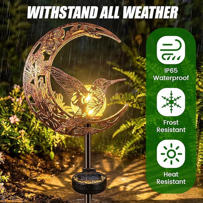 VIHOSE Solar Hummingbird Outdoor Lights Waterproof Moon Garden Stake Lights Warm White LED Decorative Pathway Lighting for Yard, Lawn, Gifts for Mom, Women & Gardening Lovers