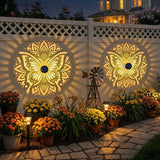 2 Pack Solar Fence Lights Metal Solar Powered Outdoor Wall Deck Step Lights Butterfly Mandala Theme Waterproof Fence Light for Garden Post Patio Backyard Yard Decor, Gardening Gifts for Women Mom