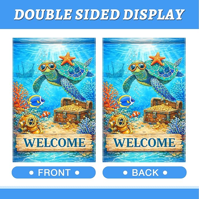 BlissYard Ocean Sea Turtle Welcome Garden Flag 12x18 Double Sided Vertical Outdoor Coastal Decor Underwater Coral Reef Yard Garden Lawn Patio Nautical Summer Banner