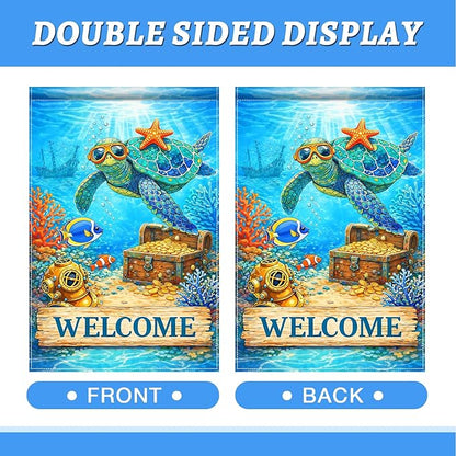 BlissYard Ocean Sea Turtle Welcome Garden Flag 12x18 Double Sided Vertical Outdoor Coastal Decor Underwater Coral Reef Yard Garden Lawn Patio Nautical Summer Banner