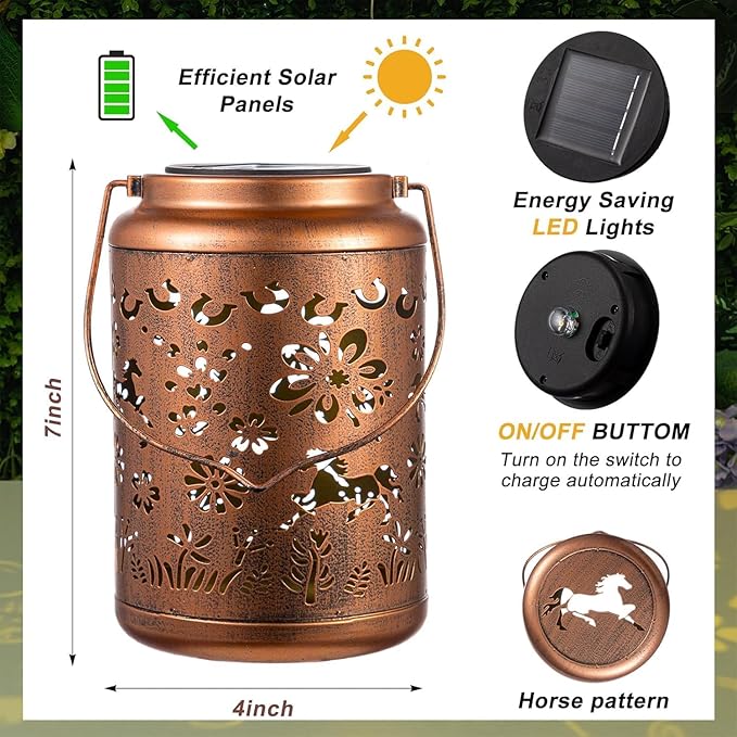 Janinka Horse Solar Wind Chimes for Outside, 35'' Memorial Wind Chimes Horse Gifts for Women Mom Grandma, Metal Decorative Solar Lantern Windchimes Outdoors Unique Gifts for Garden Decor