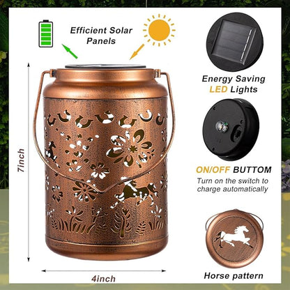 Janinka Horse Solar Wind Chimes for Outside, 35'' Memorial Wind Chimes Horse Gifts for Women Mom Grandma, Metal Decorative Solar Lantern Windchimes Outdoors Unique Gifts for Garden Decor