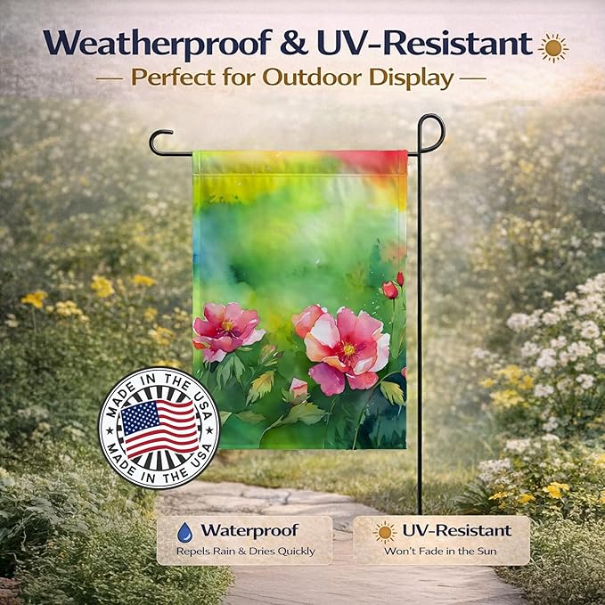 Caroline's Treasures Iowa Wild Prairie Roses in Watercolor Garden Flag Mailbox Flag Decorative Yard Flag Banner Outside Patio Artwork Yard Flower Beds, Garden Size, Multicolor