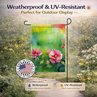 Caroline's Treasures Iowa Wild Prairie Roses in Watercolor Garden Flag Mailbox Flag Decorative Yard Flag Banner Outside Patio Artwork Yard Flower Beds, Garden Size, Multicolor