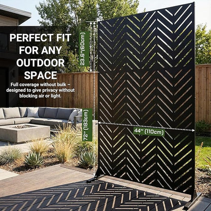Metal Privacy Screen Outdoor – 6FT Freestanding Decorative Steel Panel with Stand, Laser-Cut Chevron Pattern Modern Privacy Divider, Rustproof & Weather-Resistant Screen for Patio, Garden & Backyard
