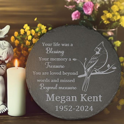 Memorial Garden Stone - Personalized Bereavement Gift for Loss of Loved One - Your Life was a Blessing - Round