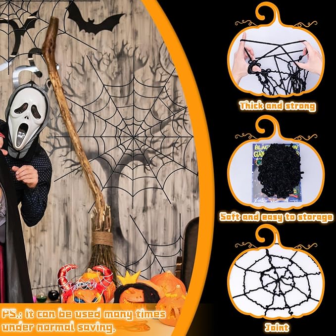 YUNAI Spider Webs Halloween Decorations Outdoor, 5ft Black Fake Spider Web, Scary Haunted House Outdoor Wall Decor for Halloween Party Hanging Decorations