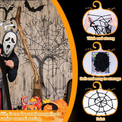 YUNAI Spider Webs Halloween Decorations Outdoor, 5ft Black Fake Spider Web, Scary Haunted House Outdoor Wall Decor for Halloween Party Hanging Decorations