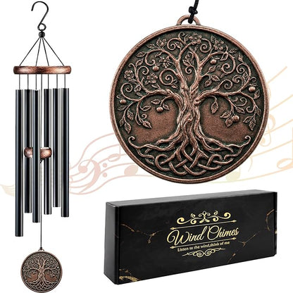 Tree of Life Wind Chimes for Outside, Deep Tone Memorial Windchimes Outdoors with Black Metal Tubes, Large Wind Chime for Patio Porch Garden Yard, Condolences Sympathy Gifts for Loss of Loved One