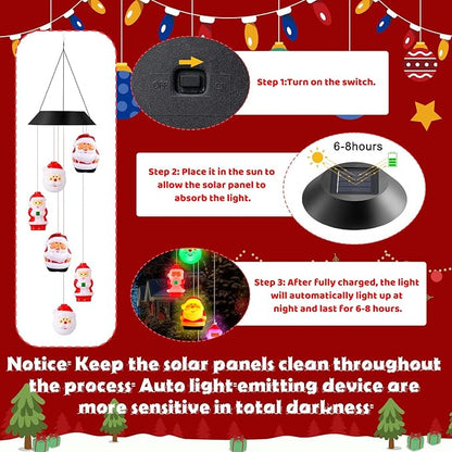 GlikCeil Christmas Solar Wind Chimes 27.5inch Christmas Decorations Outside Waterproof Hanging LED for Yard, Porch, Patio, Party, Color Changing Lights