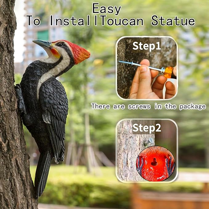 Simulated woodpecker sculpture outdoor resin bird statue, hanging tropical bird, Black-bellied Woodpecker sculpture perfect courtyard decoration, outdoor, courtyard, tree trunk,Large size: 11 inches