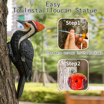 Simulated woodpecker sculpture outdoor resin bird statue, hanging tropical bird, Black-bellied Woodpecker sculpture perfect courtyard decoration, outdoor, courtyard, tree trunk,Large size: 11 inches