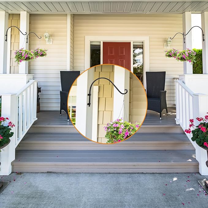 4 Pack Heavy Duty 16 Inch Outdoor Plant Hangers, Black Wall Hanging Brackets for Hanging Flower Basket, Bird Feeders, Lanterns, Wind Chimes