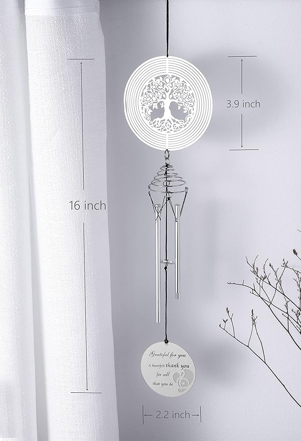 Thank You Wind Chimes with Tree of Life Wind Spinner for Women, Teacher, Family, Friends - Appreciation Gifts for Coworkers - Ideal Hostess/ Gratitude Gifts