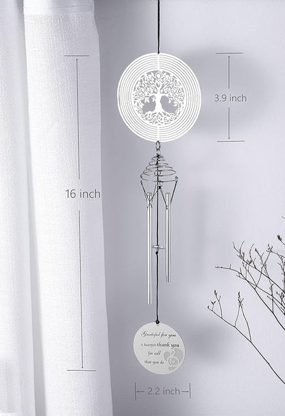 Thank You Wind Chimes with Tree of Life Wind Spinner for Women, Teacher, Family, Friends - Appreciation Gifts for Coworkers - Ideal Hostess/ Gratitude Gifts