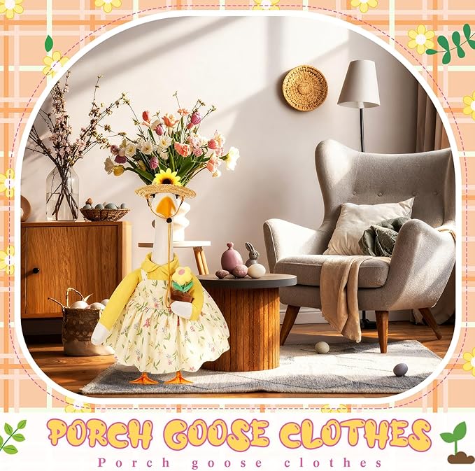 FuWeave Spring Goose Outfit Sunflower Porch Goose Clothes for 23" Large Statue Outdoor Patio Yard Lawn Art Decoration