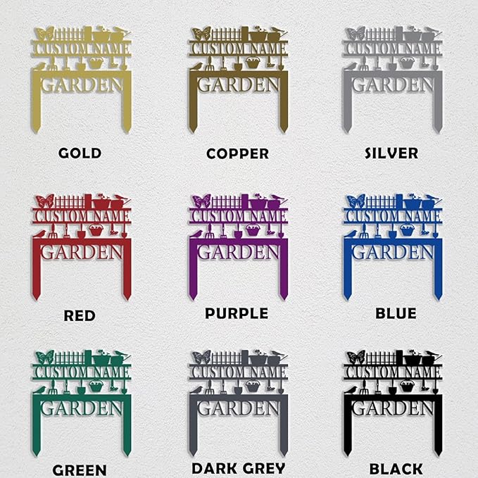 Personalized Garden Signs,Custom Wrought Iron Lawn Signs with Butterflies and Weeding Tools-Insertable Metal Art for Outdoor, Courtyard,and Flower Bed Decor-Custom Outdoor Plaques