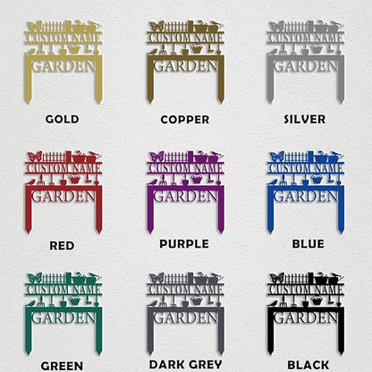 Personalized Garden Signs,Custom Wrought Iron Lawn Signs with Butterflies and Weeding Tools-Insertable Metal Art for Outdoor, Courtyard,and Flower Bed Decor-Custom Outdoor Plaques