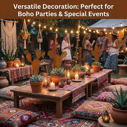 INSYOHO 4Pcs Metal Cactus Outdoor Decor, Prickly Pear Garden Sculptures & Yard Art Statues, Heavy Duty Metal Plants for Patio, Lawn, Backyard & Boho Bohemian Party Decorations