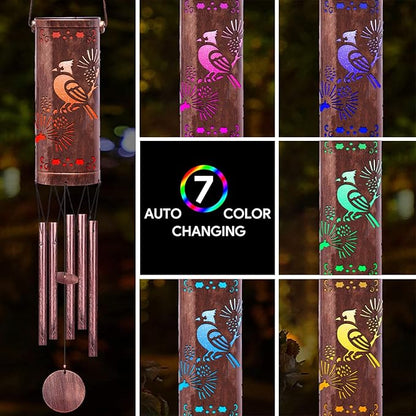 FSVGYY Solar Wind Chimes Hanging Lights Outdoor Metal Wind Chimes Memorial Wind Chime for Garden/Patio Decor Gifts for Women,Grandma,Mom (30" Metal Chimes/Red Bird)
