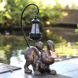 Laughing Dog Figurine with Solar-Powered LED Light 15.9 Inch Tall Antique Bronze, Perfect for Gift Garden Decor or Housewarming for Dog Lovers