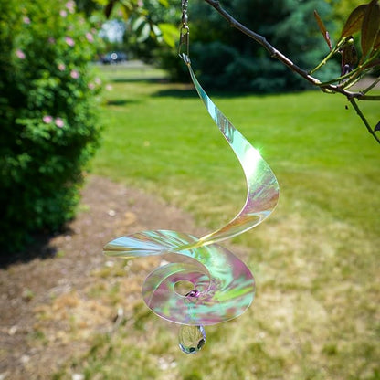 In the Breeze 9154 — 8-inch Iridescent Tear Drop Curlie with Crystal Spinner — Suncatcher Wind Spinner for Yards and Gardens with Plastic Crystal, Humane Animal Deterrent…