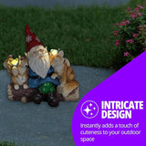 Exhart Garden Gnome, Solar Squirrel and Fox Friends Garden Sculpture, LED Birds, Outdoor Lawn and Yard Decoration, 14 x 8 x 13.5 Inch, Multicolor, Resin