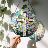 8'' Christian Stained Glass Suncatcher Ornament, Cross Window Hanging, Window Decor, Jesus Home Decor, Gifts for Christmas, Easter Faith Cross Gifts, Religious Gift, Christian Gift