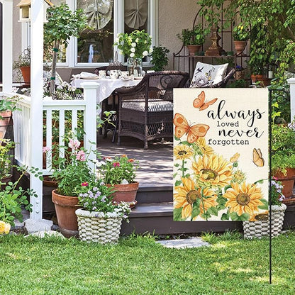 AVOIN colorlife Always Loved Never Forgotten Memorial Garden Flag 12x18 Inch Double Sided Outside, Sunflower Yard Outdoor Decoration