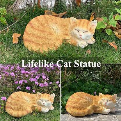 Sleeping Cat Statue, Outdoor Cat Sculpture & Figurine Lawn Ornament, Orange Tabby Statue for Patio, Lawn, Yard Decorative, Cute Kitten Garden Decor