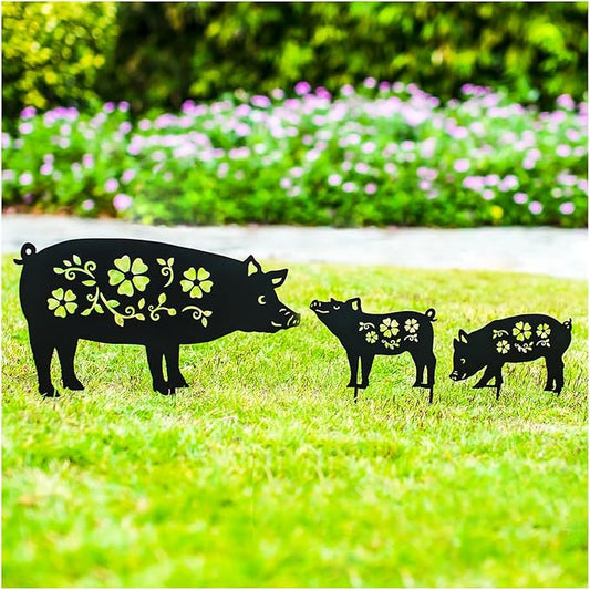 Pig Metal Decorative Garden Stakes Pig Gifts for Women Men Mom Birthday Gifts Silhouette Statues for Garden Decor, Yard Art, Patio, Outside, Lawn Ornaments, Outdoor Decorations